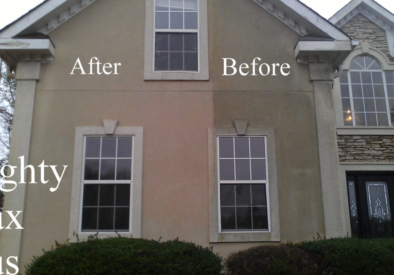Image of house exterior before and after cleaning